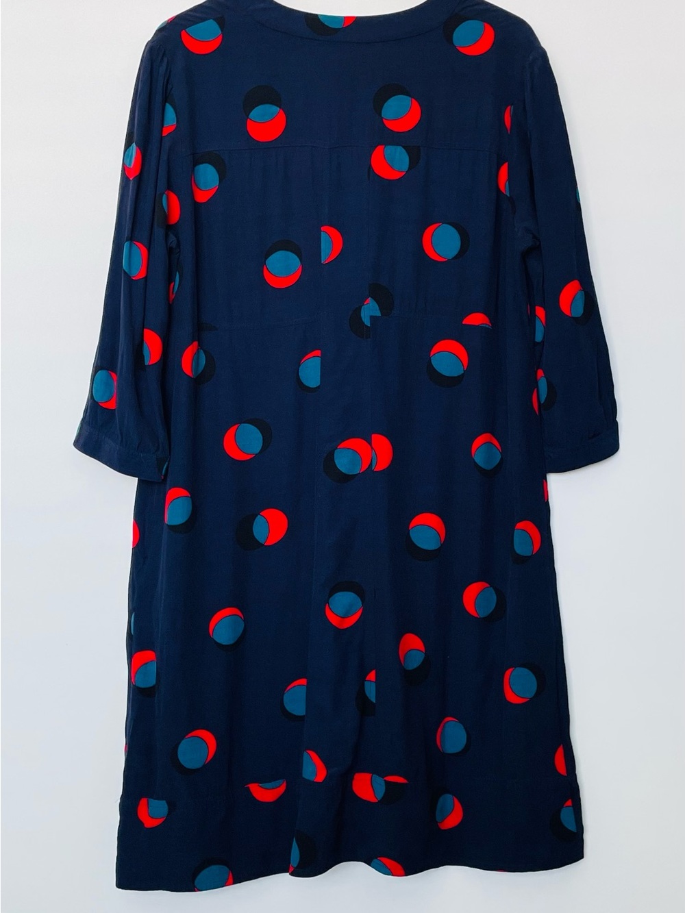 Boden Navy Long-Sleeve Dress with Red & Blue Dot Print - Picture 2 of 6